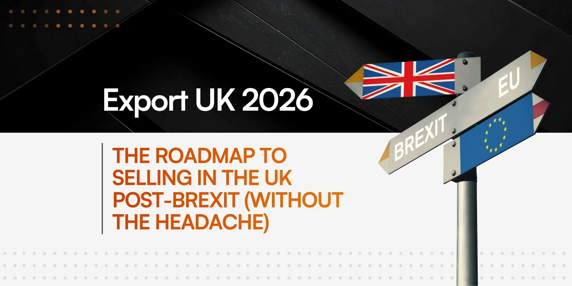 A multi-directional signpost with arrows pointing in opposite directions: to the left, the UK flag and a sign reading 'Brexit'; to the right, the European Union flag and a sign reading 'EU'. It symbolizes the political separation between the two entities.