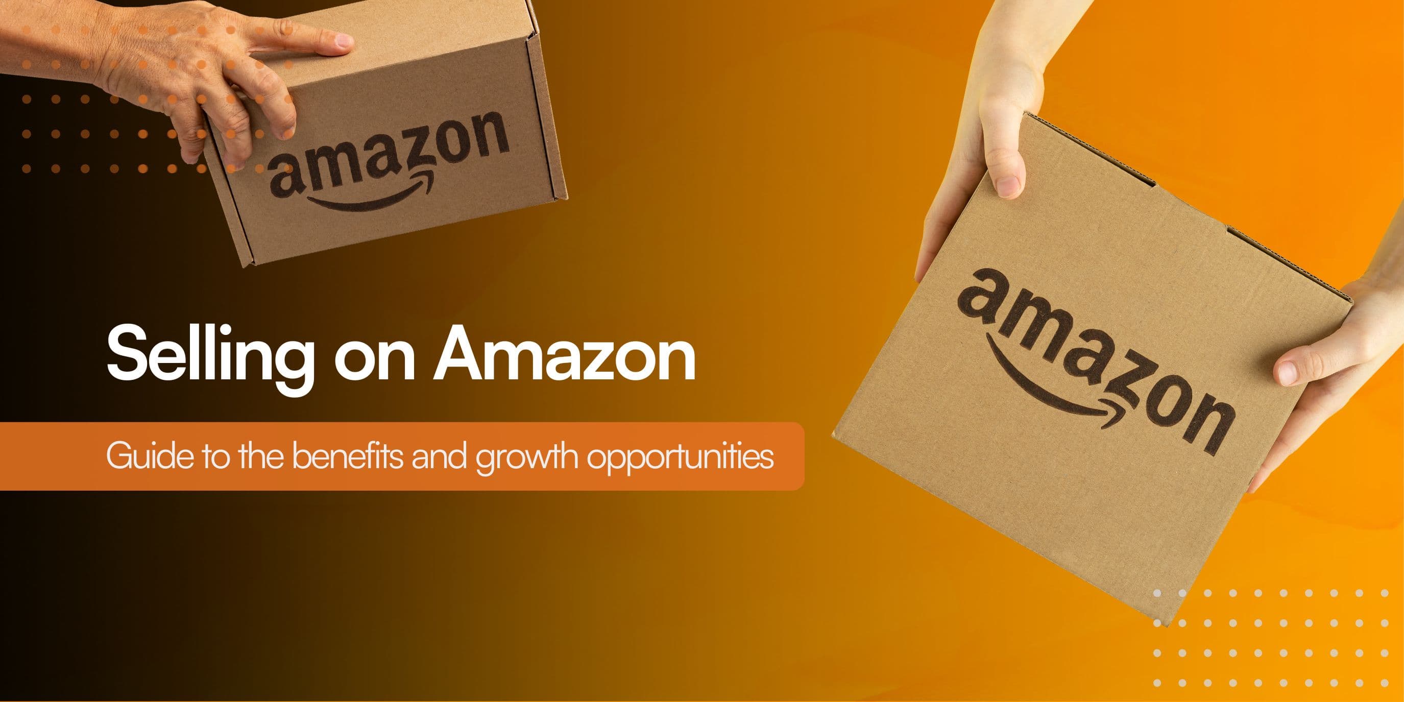Image depicting sales on Amazon with hands holding Amazon boxes.