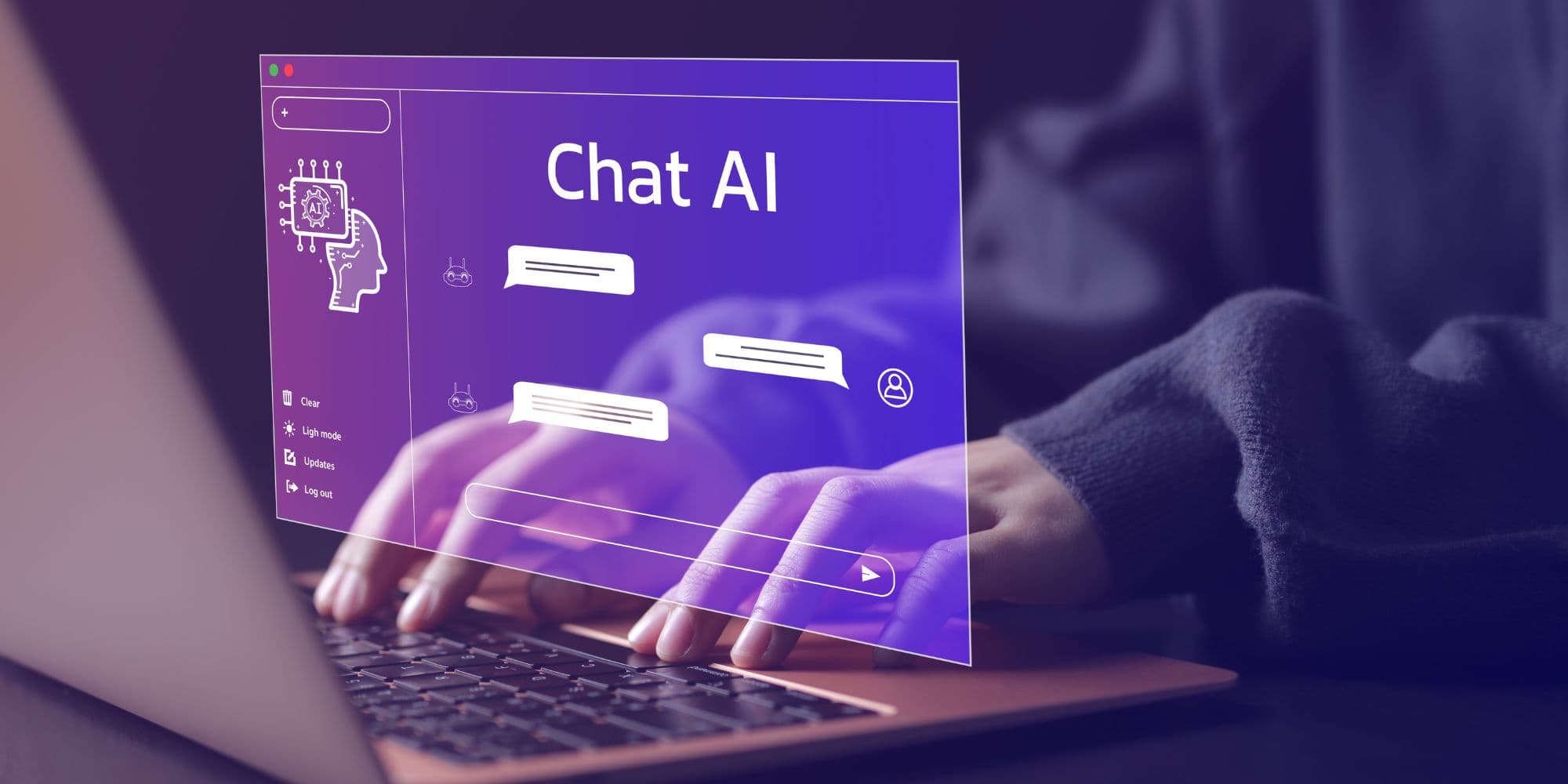Utente che naviga online e parla con una chatbot per assistenza